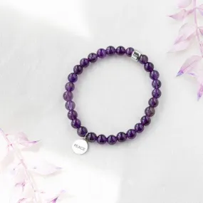 Amethyst Bracelet with Sterling Silver Engraved Charm