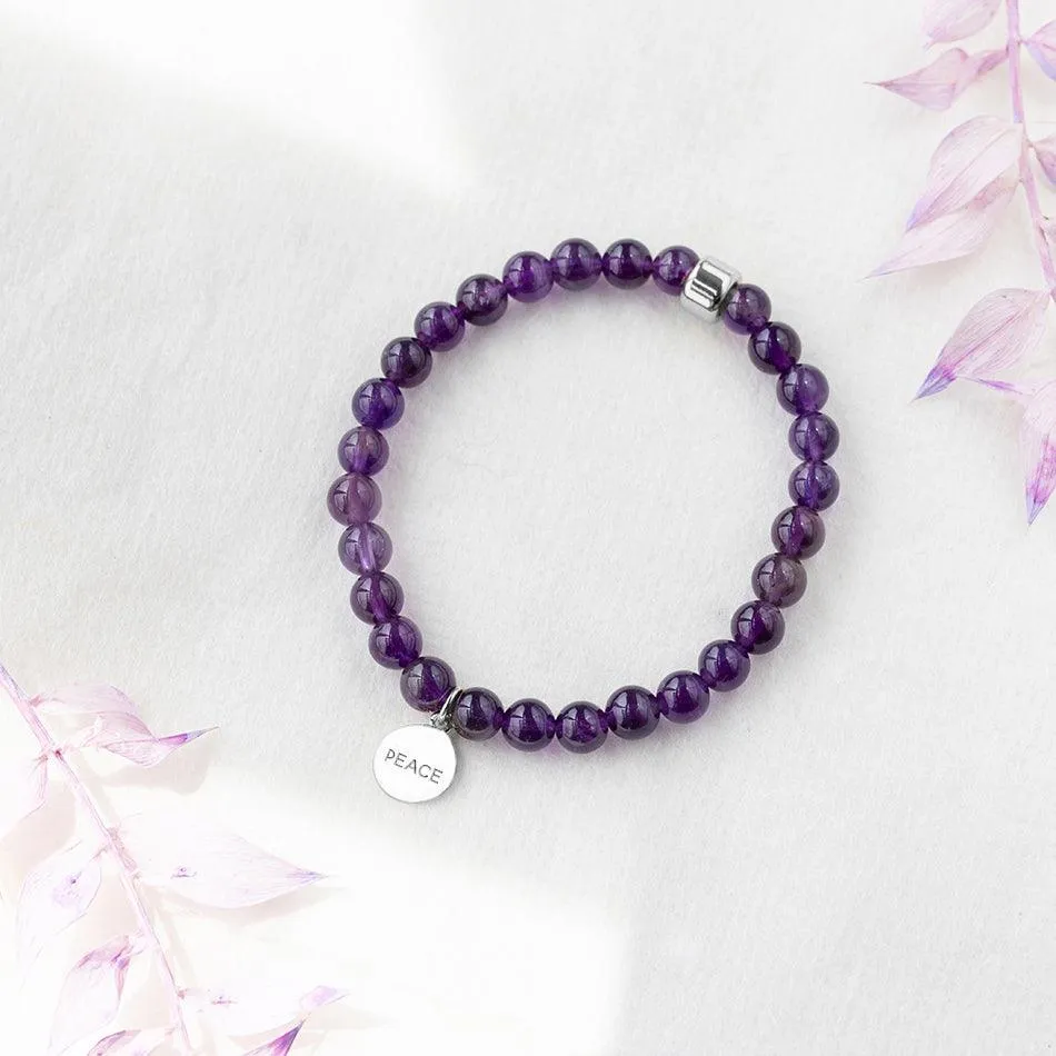 Amethyst Bracelet with Sterling Silver Engraved Charm