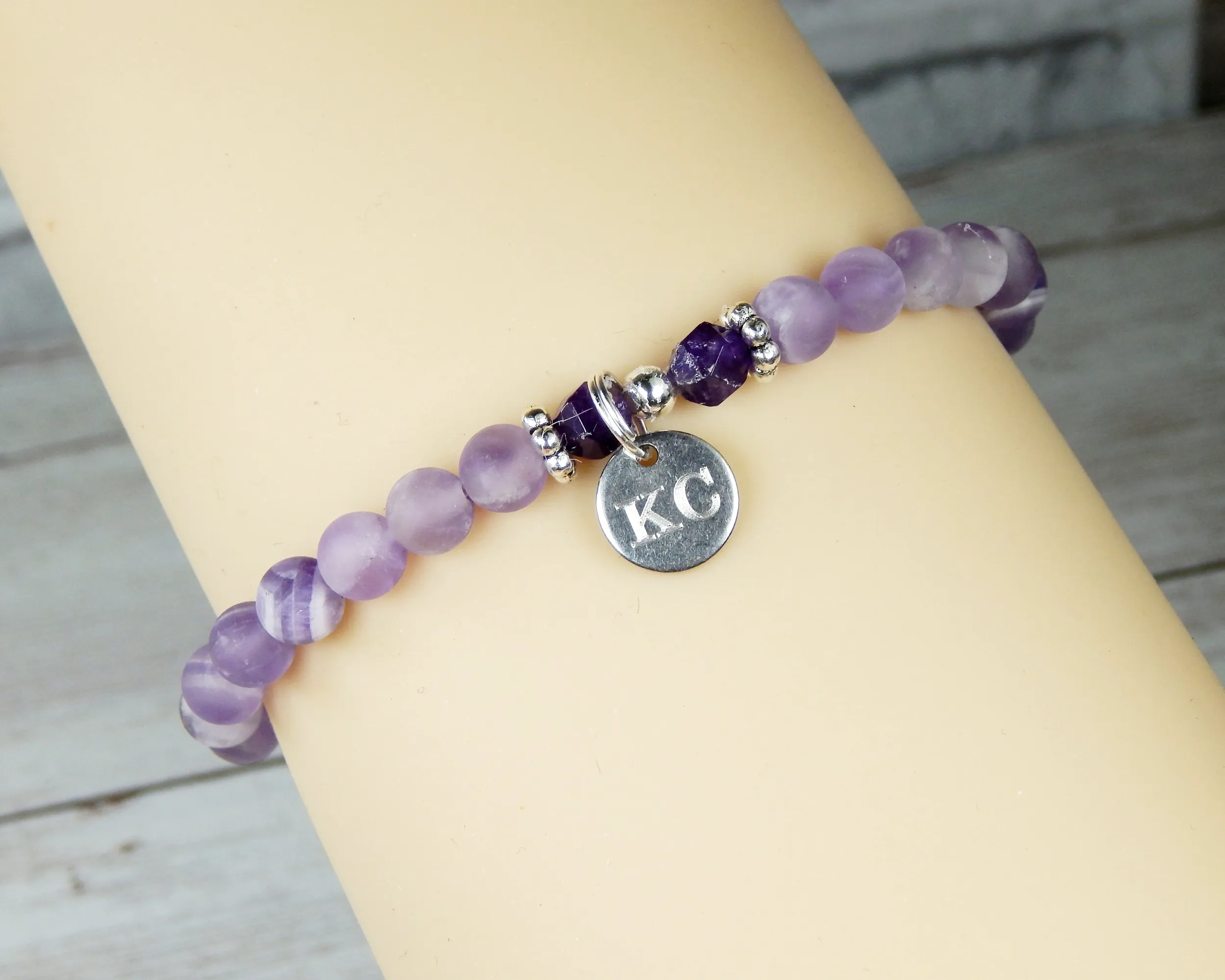 Amethyst Engraved Bracelet for Women - February Birthday Bracelet - Purple Jewelry