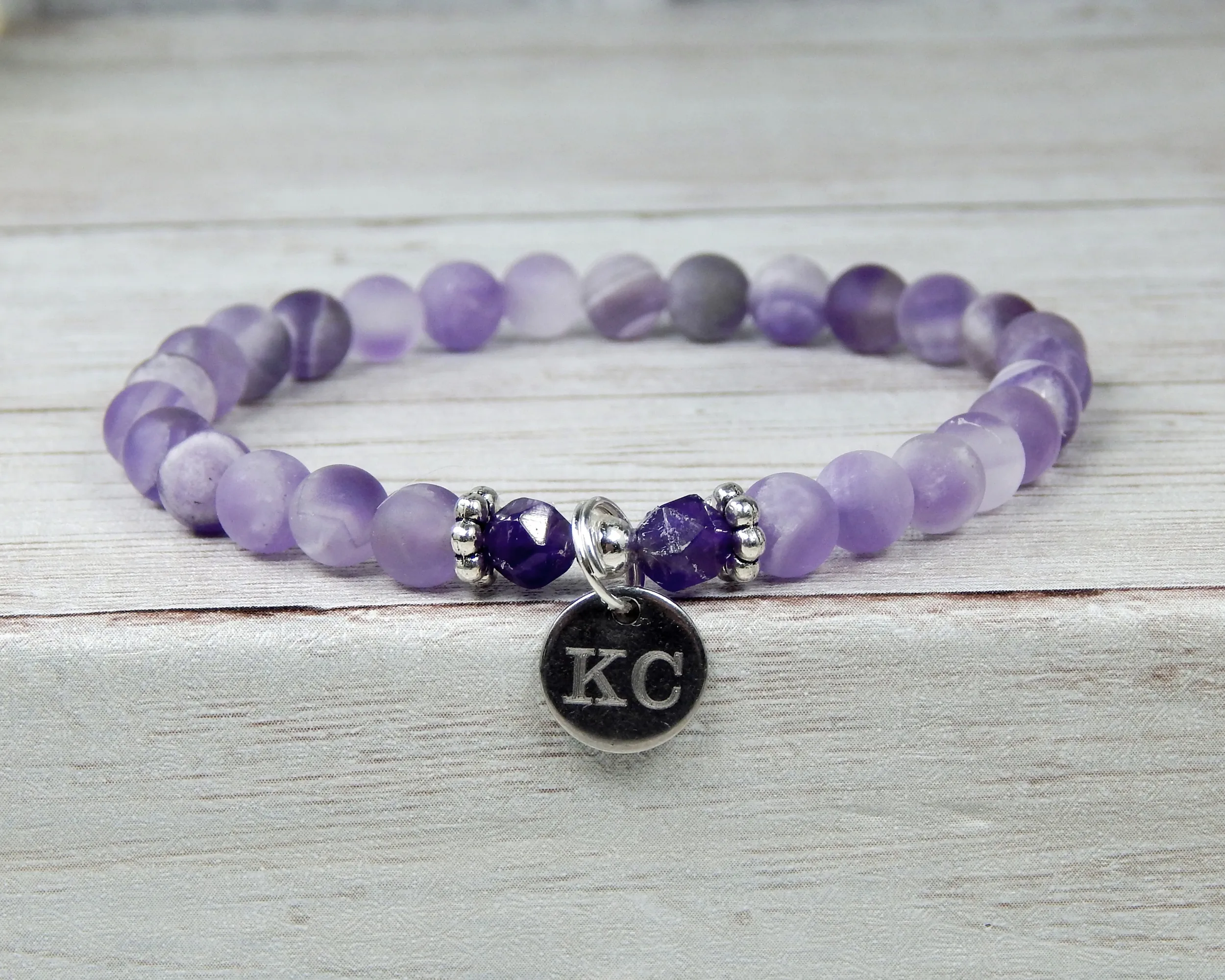 Amethyst Engraved Bracelet for Women - February Birthday Bracelet - Purple Jewelry