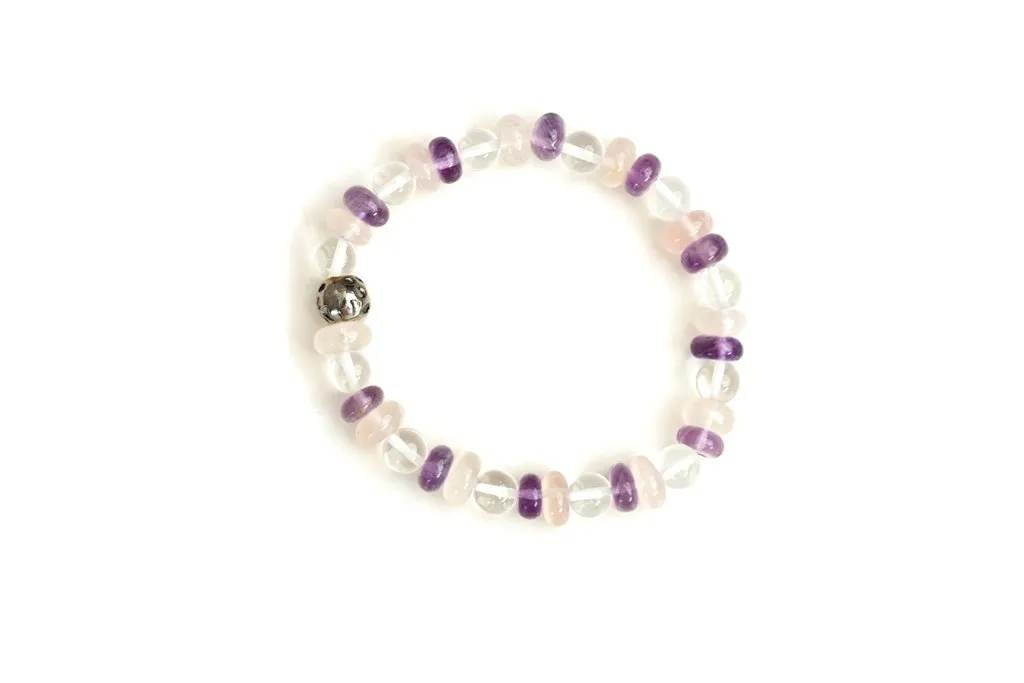 Amethyst, rose quartz & clear quartz bracelet for strength, love and fulfilling relationship