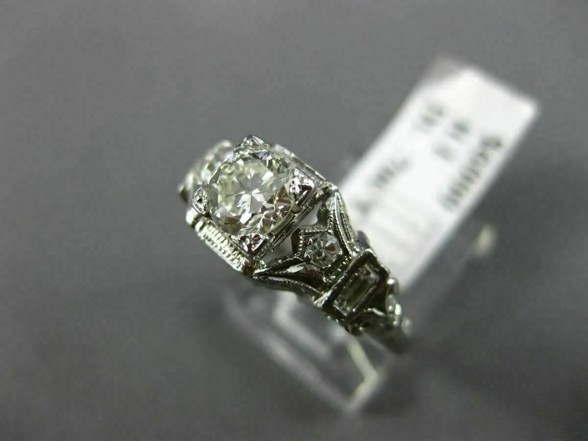 ANTIQUE .70CT OLD MINE DIAMOND 18KT WHITE GOLD 3D FILIGREE ENGAGEMENT RING #1563