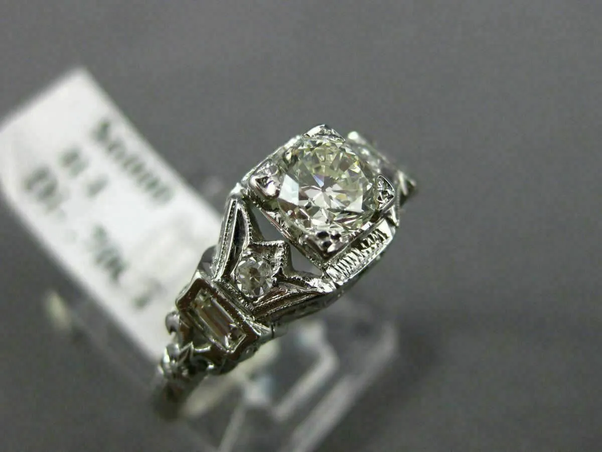 ANTIQUE .70CT OLD MINE DIAMOND 18KT WHITE GOLD 3D FILIGREE ENGAGEMENT RING #1563