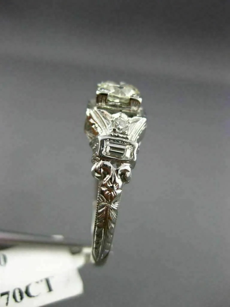 ANTIQUE .70CT OLD MINE DIAMOND 18KT WHITE GOLD 3D FILIGREE ENGAGEMENT RING #1563