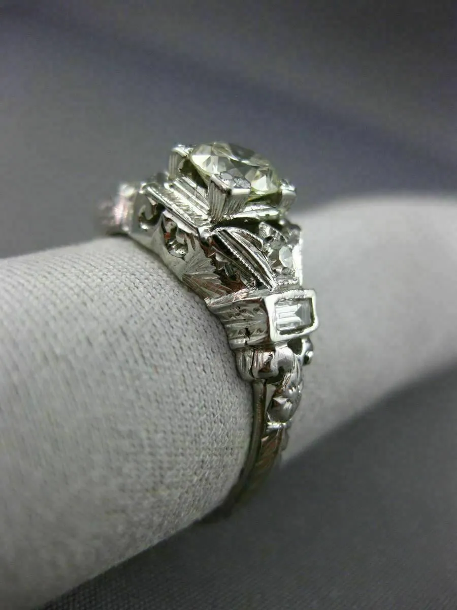 ANTIQUE .70CT OLD MINE DIAMOND 18KT WHITE GOLD 3D FILIGREE ENGAGEMENT RING #1563