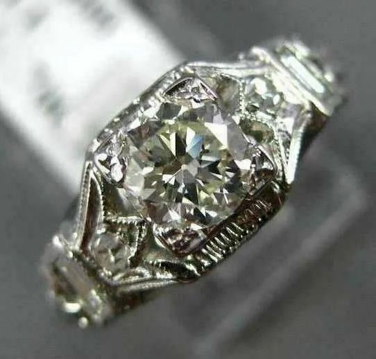 ANTIQUE .70CT OLD MINE DIAMOND 18KT WHITE GOLD 3D FILIGREE ENGAGEMENT RING #1563