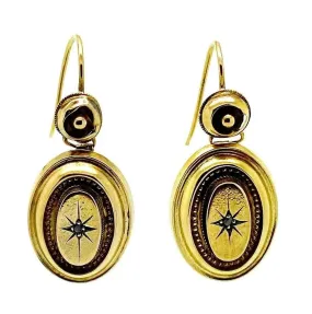 Antique Victorian 9ct Gold Diamond Star Drop Earrings