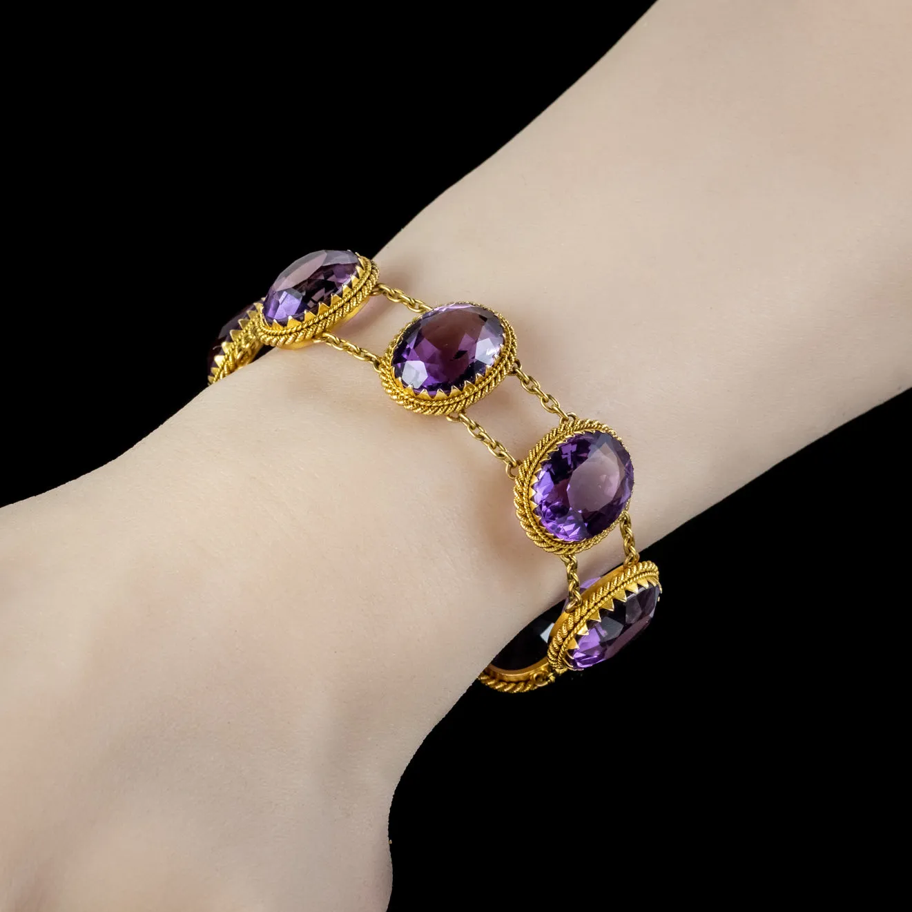 Antique Victorian Amethyst Bracelet 9ct Gold 70ct Of Amethyst Circa 1900