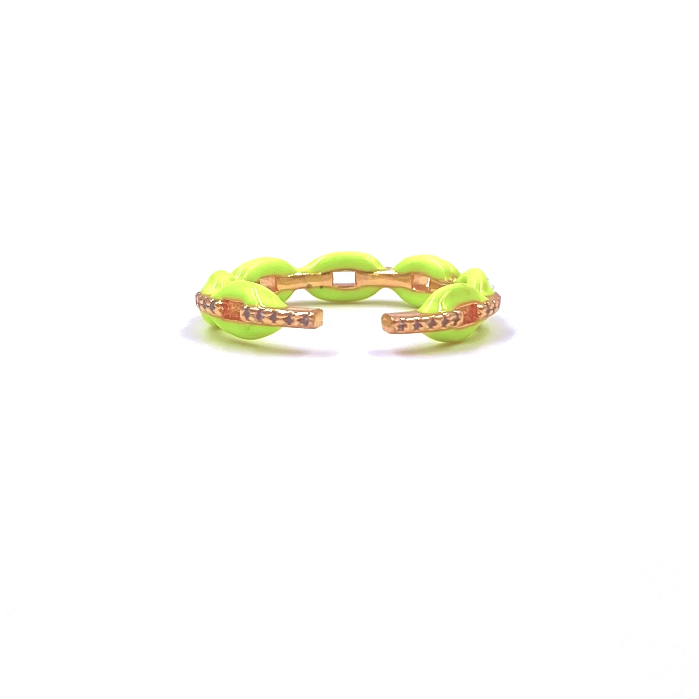 Ashley Gold Stainless Steel Gold Plated Neon Yellow Enamel CZ Band Ring