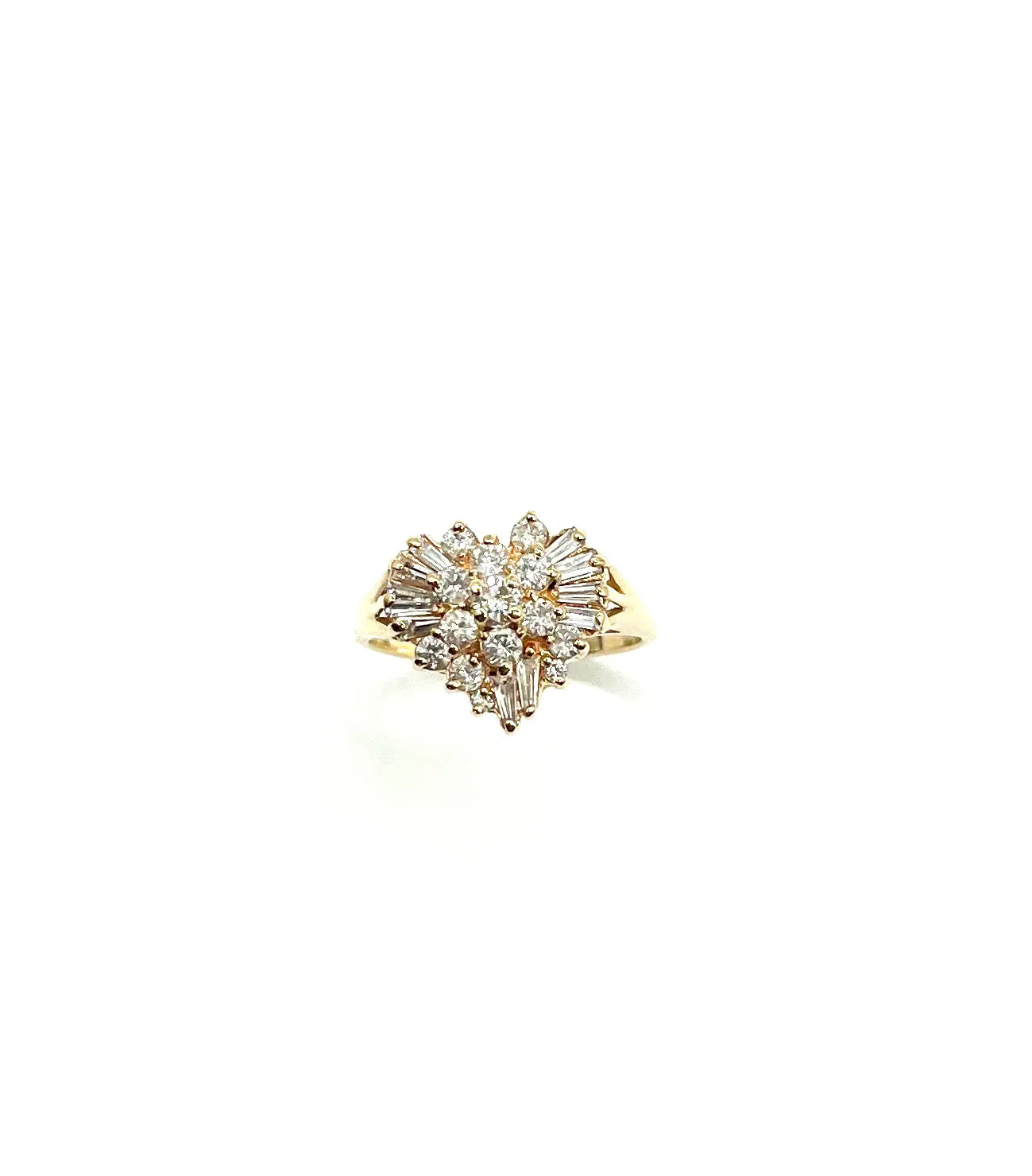 Baguette and Round Diamond Heart Shaped Cluster Ring