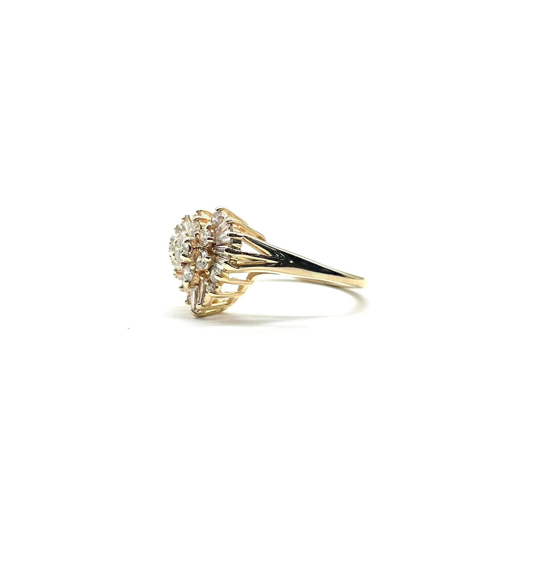 Baguette and Round Diamond Heart Shaped Cluster Ring