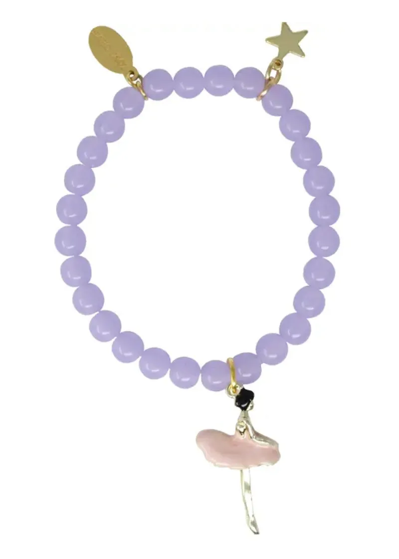 Ballet Charm/Pom-Pom Beaded Bracelet