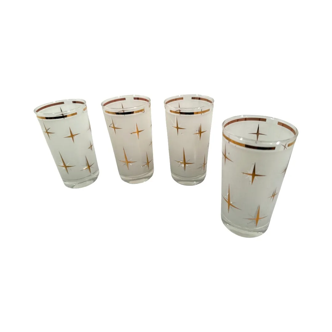 Bartlett Collins Mid-Century White Frosted Atomic North Star Cocktail Glasses (Set of 4)