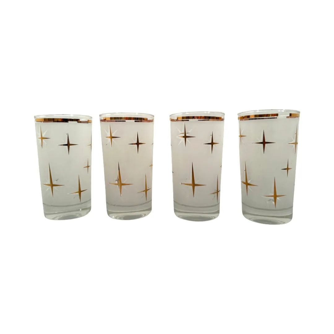 Bartlett Collins Mid-Century White Frosted Atomic North Star Cocktail Glasses (Set of 4)