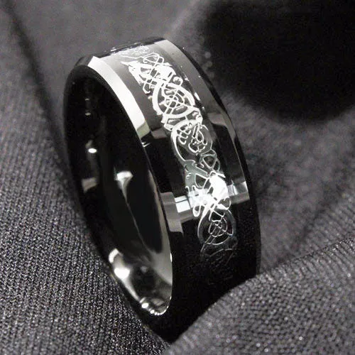 Beveled Silver Dragon Tungsten Wedding Ring