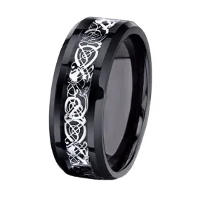 Beveled Silver Dragon Tungsten Wedding Ring