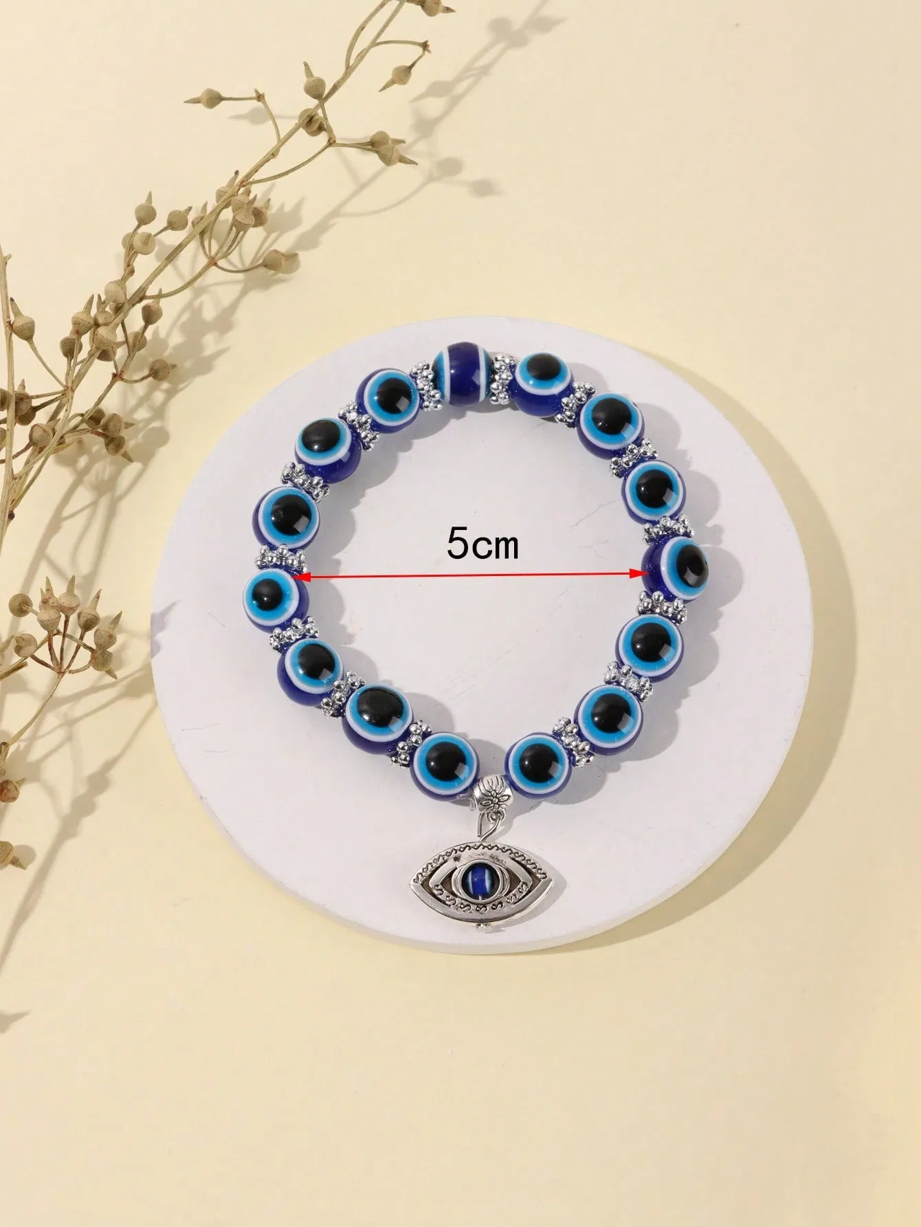 Blue Polyresin Evil Eye Charm Beaded Bracelet Women Bracelet Stackable Bracelet