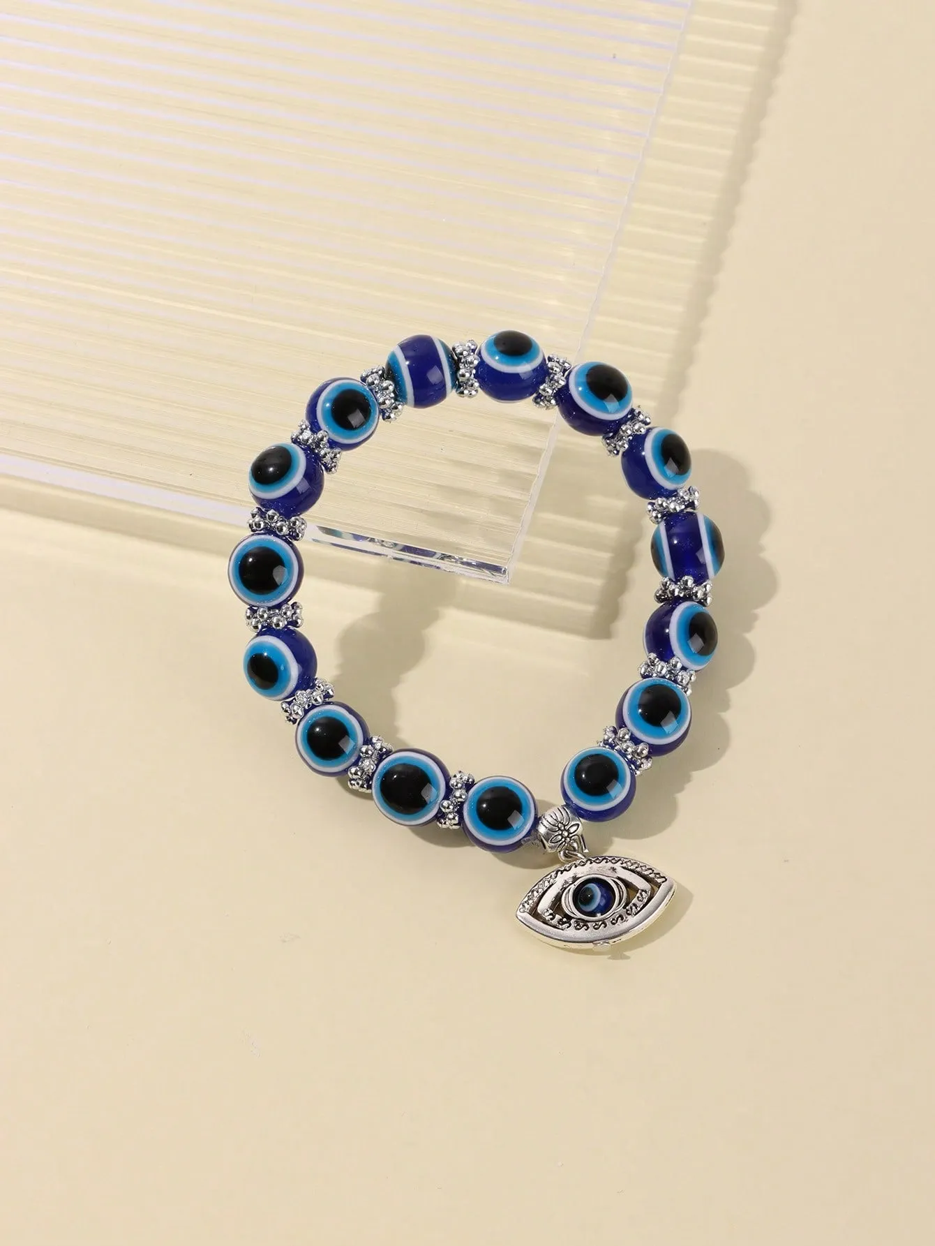 Blue Polyresin Evil Eye Charm Beaded Bracelet Women Bracelet Stackable Bracelet