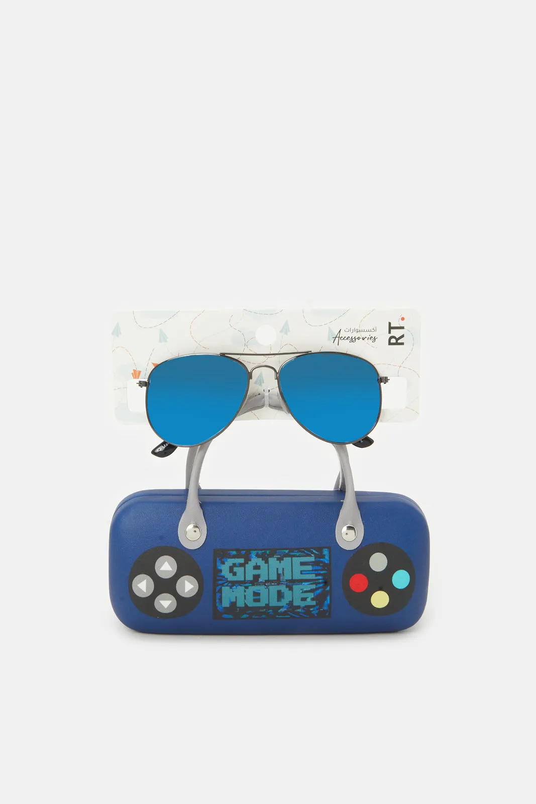 Boys Blue Wayfarer Sunglasses With Printed Case (2 Piece)