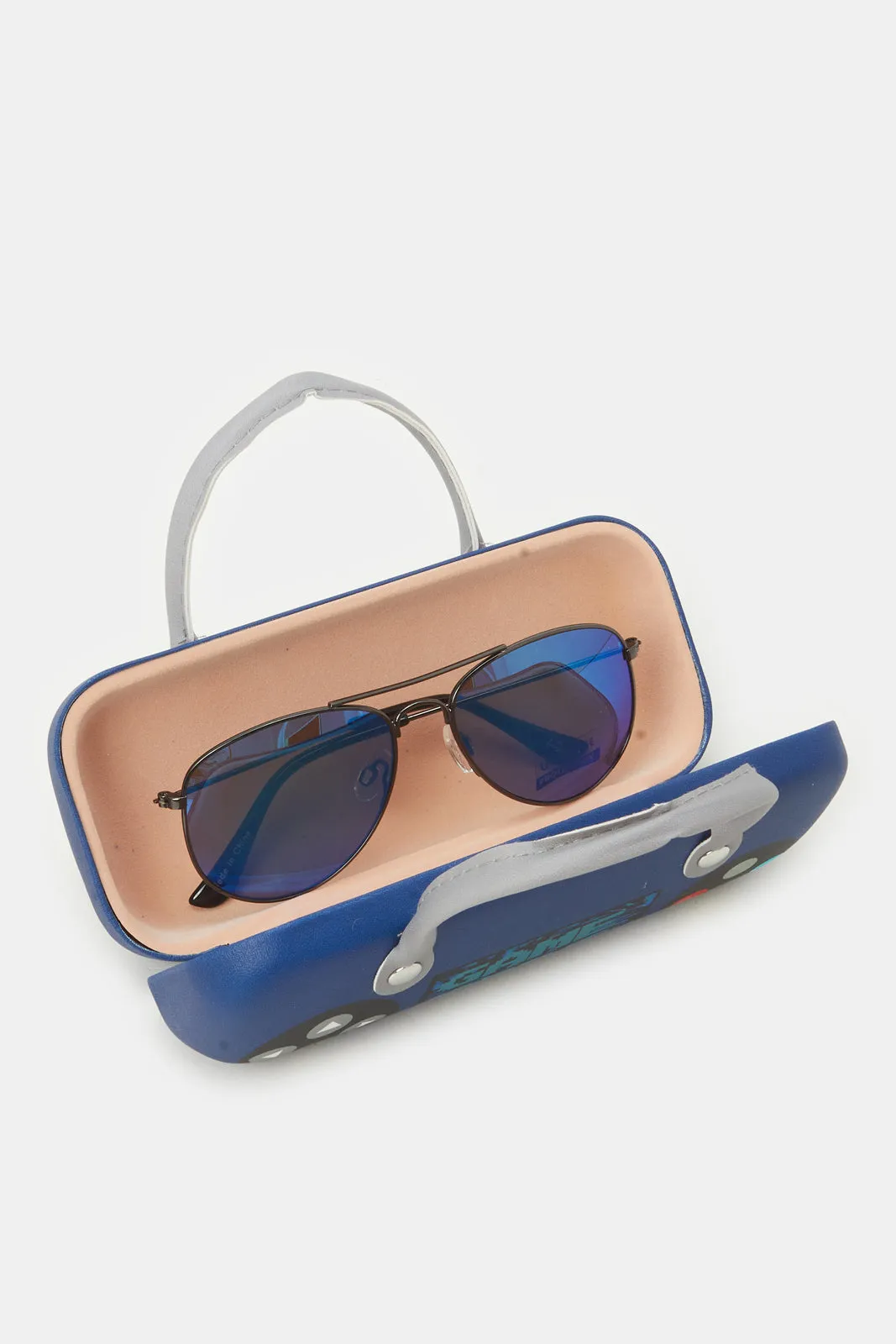 Boys Blue Wayfarer Sunglasses With Printed Case (2 Piece)