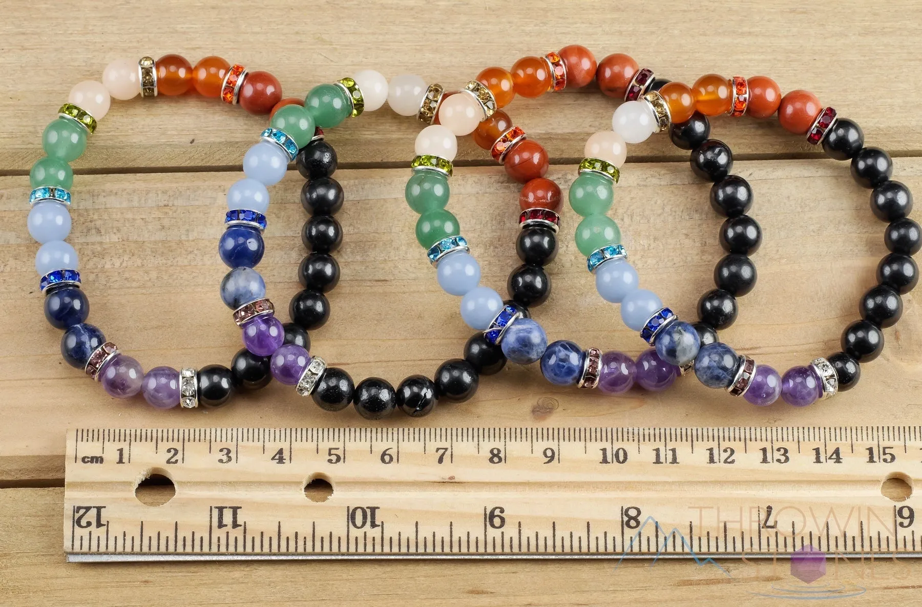 CHAKRA & SHUNGITE Crystal Bracelet - Round Beads - Beaded Bracelet, Handmade Jewelry, Healing Crystal Bracelet, E1356