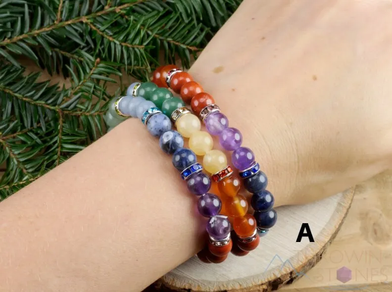 CHAKRA Crystal Bracelet - Round Beads - Beaded Bracelet, Handmade Jewelry, Healing Crystal Bracelet, E1354