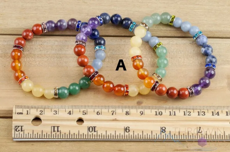 CHAKRA Crystal Bracelet - Round Beads - Beaded Bracelet, Handmade Jewelry, Healing Crystal Bracelet, E1354