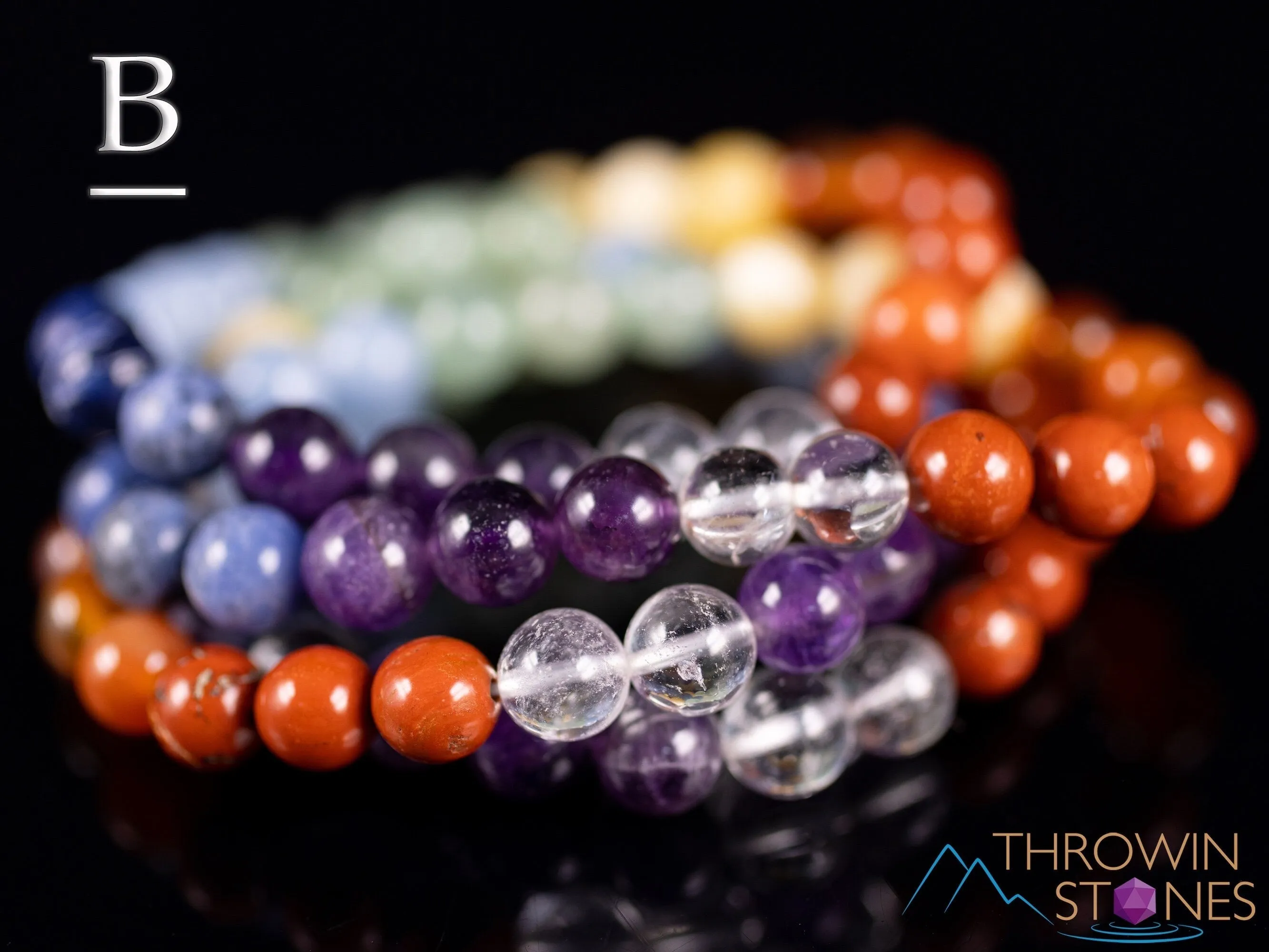 CHAKRA Crystal Bracelet - Round Beads - Beaded Bracelet, Handmade Jewelry, Healing Crystal Bracelet, E1354