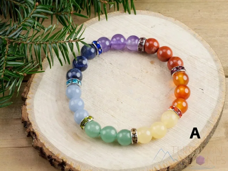 CHAKRA Crystal Bracelet - Round Beads - Beaded Bracelet, Handmade Jewelry, Healing Crystal Bracelet, E1354