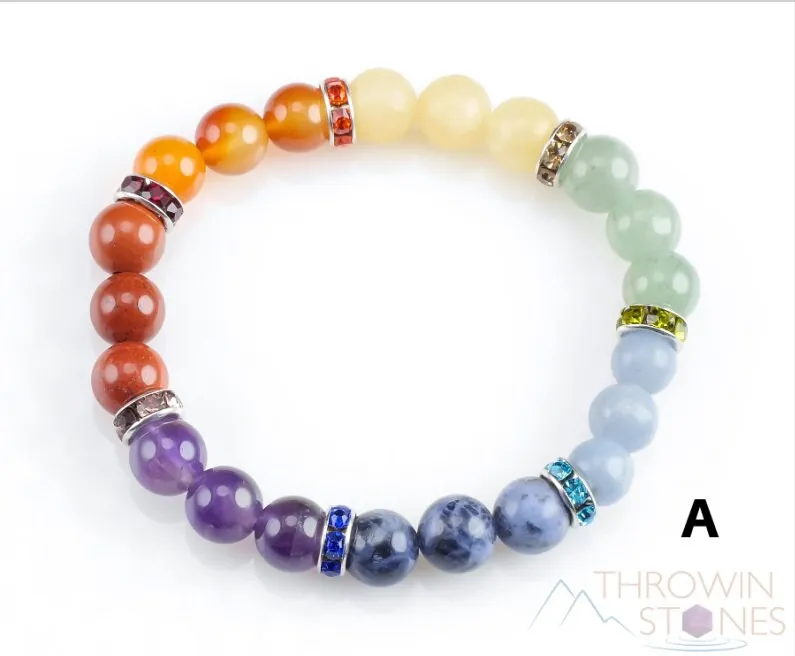 CHAKRA Crystal Bracelet - Round Beads - Beaded Bracelet, Handmade Jewelry, Healing Crystal Bracelet, E1354