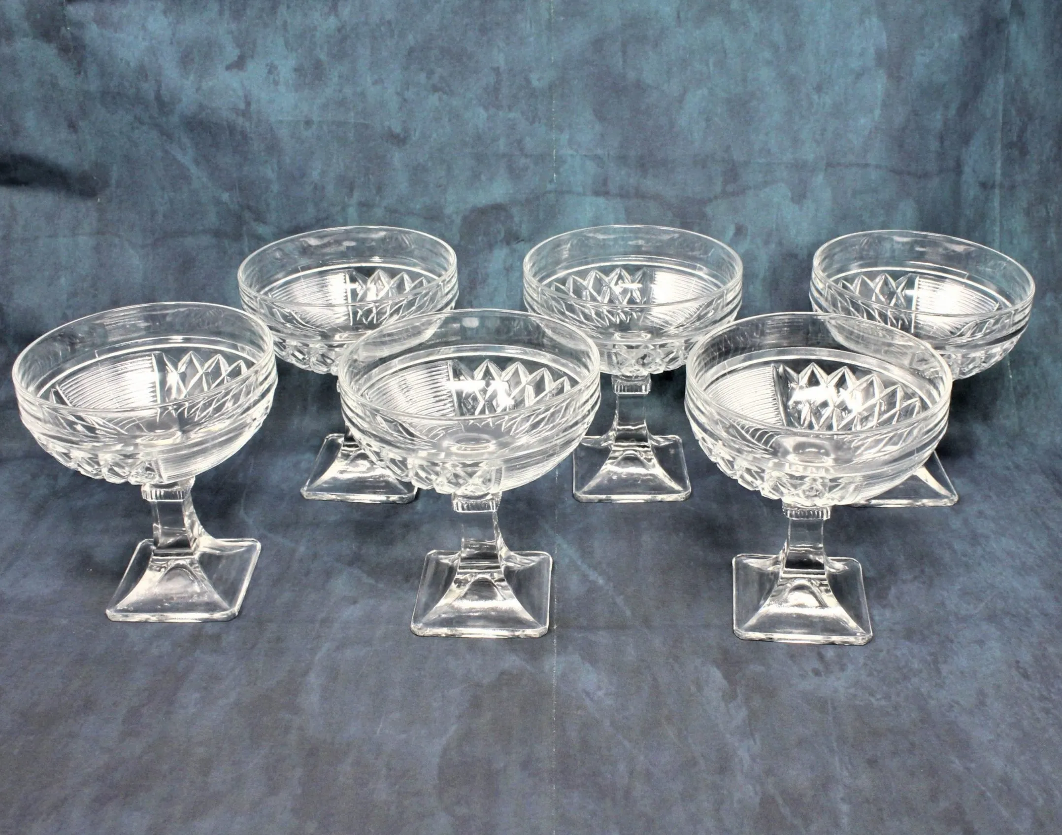 Champagne Coupe, Saben Glass, Contessa, Art Deco, Set of 6 Vintage