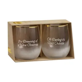 Christmas Stemless Wine Glasses Set With Gold Rim