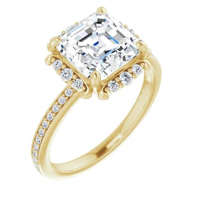 Cubic Zirconia Engagement Ring- The Agatha (Customizable Asscher Cut Style with Halo and Thin Shared Prong Band)