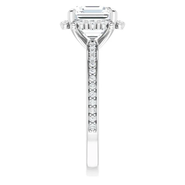 Cubic Zirconia Engagement Ring- The Agatha (Customizable Asscher Cut Style with Halo and Thin Shared Prong Band)