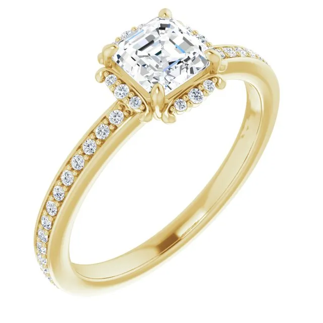 Cubic Zirconia Engagement Ring- The Agatha (Customizable Asscher Cut Style with Halo and Thin Shared Prong Band)