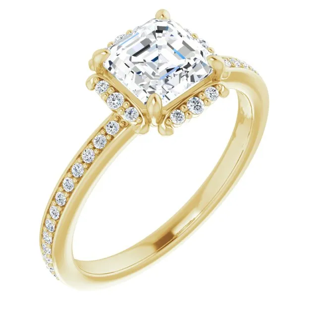 Cubic Zirconia Engagement Ring- The Agatha (Customizable Asscher Cut Style with Halo and Thin Shared Prong Band)