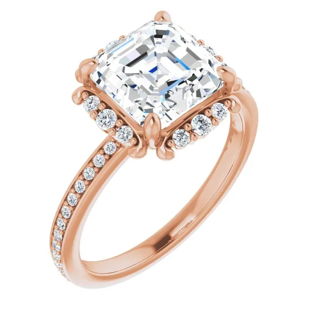 Cubic Zirconia Engagement Ring- The Agatha (Customizable Asscher Cut Style with Halo and Thin Shared Prong Band)