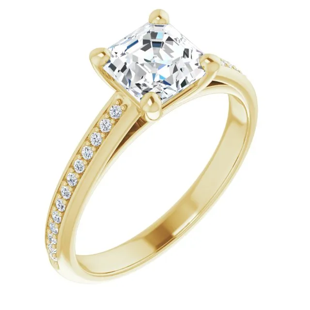 Cubic Zirconia Engagement Ring- The Ahimsa (Customizable Cathedral-set Asscher Cut Style with Shared Prong Band)