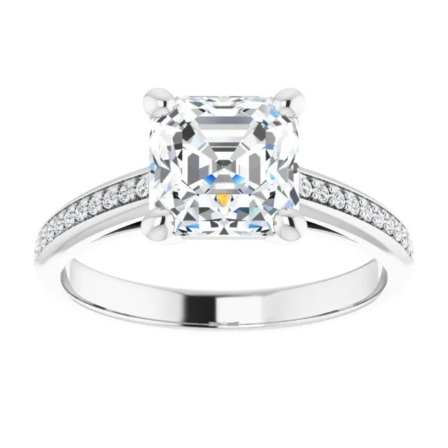 Cubic Zirconia Engagement Ring- The Ahimsa (Customizable Cathedral-set Asscher Cut Style with Shared Prong Band)