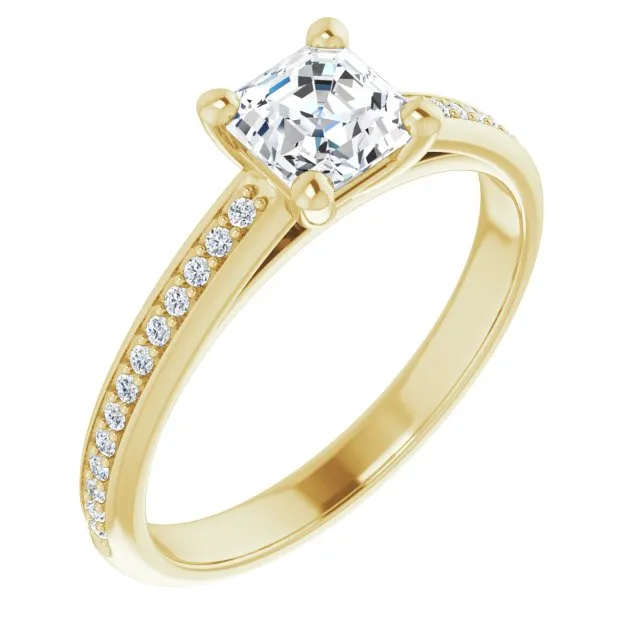 Cubic Zirconia Engagement Ring- The Ahimsa (Customizable Cathedral-set Asscher Cut Style with Shared Prong Band)