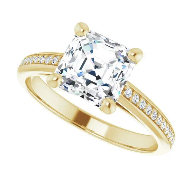 Cubic Zirconia Engagement Ring- The Ahimsa (Customizable Cathedral-set Asscher Cut Style with Shared Prong Band)