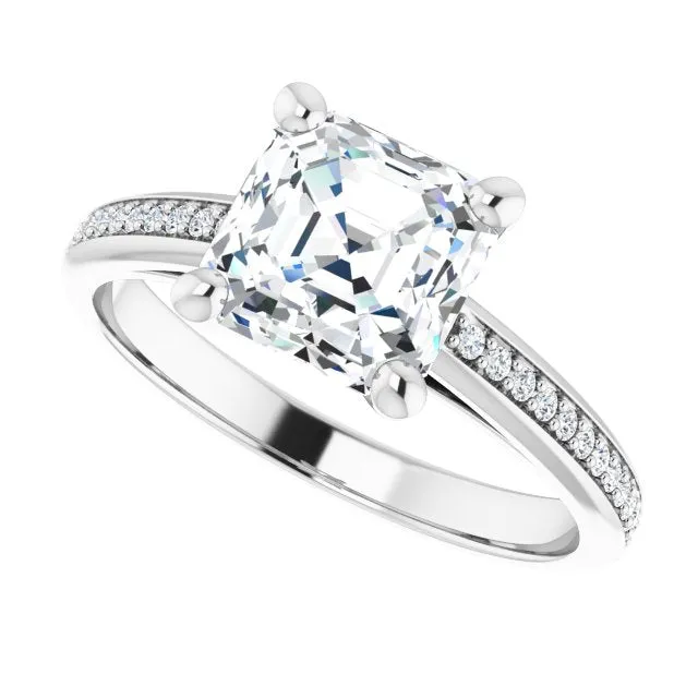 Cubic Zirconia Engagement Ring- The Ahimsa (Customizable Cathedral-set Asscher Cut Style with Shared Prong Band)