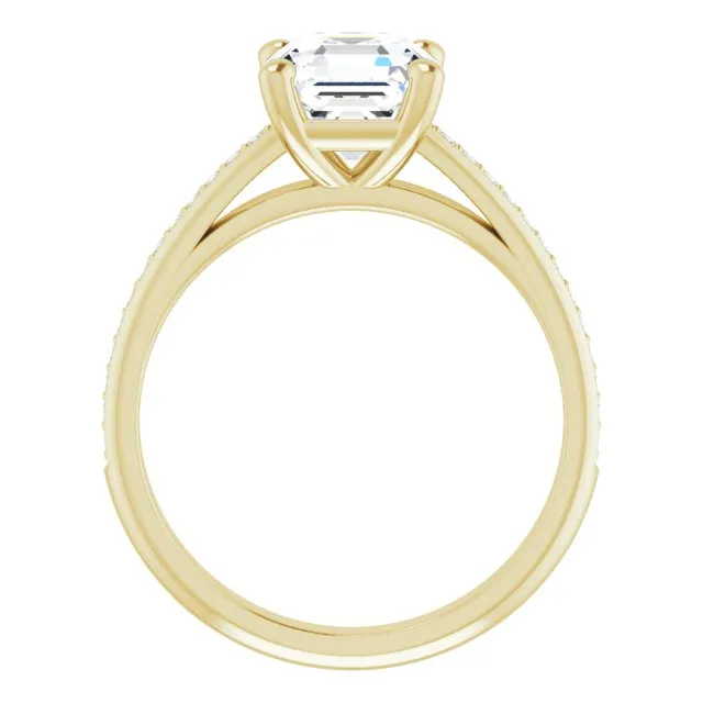 Cubic Zirconia Engagement Ring- The Ahimsa (Customizable Cathedral-set Asscher Cut Style with Shared Prong Band)