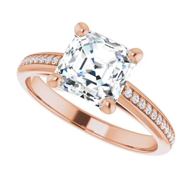 Cubic Zirconia Engagement Ring- The Ahimsa (Customizable Cathedral-set Asscher Cut Style with Shared Prong Band)