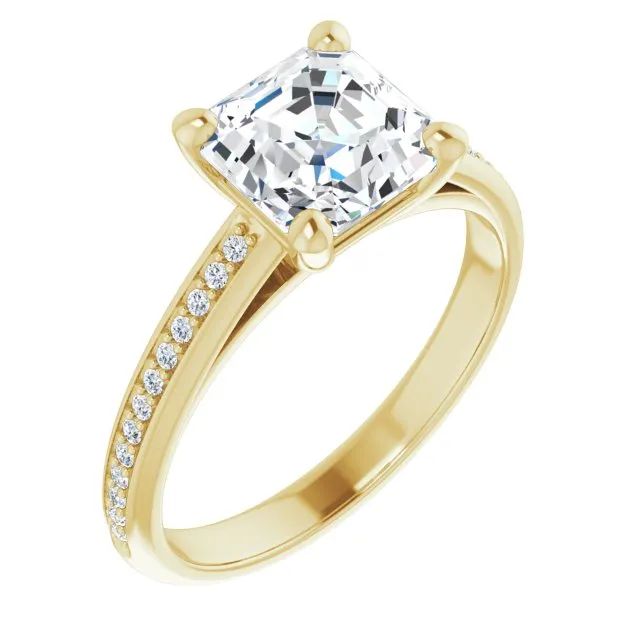 Cubic Zirconia Engagement Ring- The Ahimsa (Customizable Cathedral-set Asscher Cut Style with Shared Prong Band)