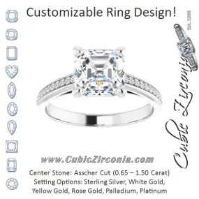 Cubic Zirconia Engagement Ring- The Ahimsa (Customizable Cathedral-set Asscher Cut Style with Shared Prong Band)