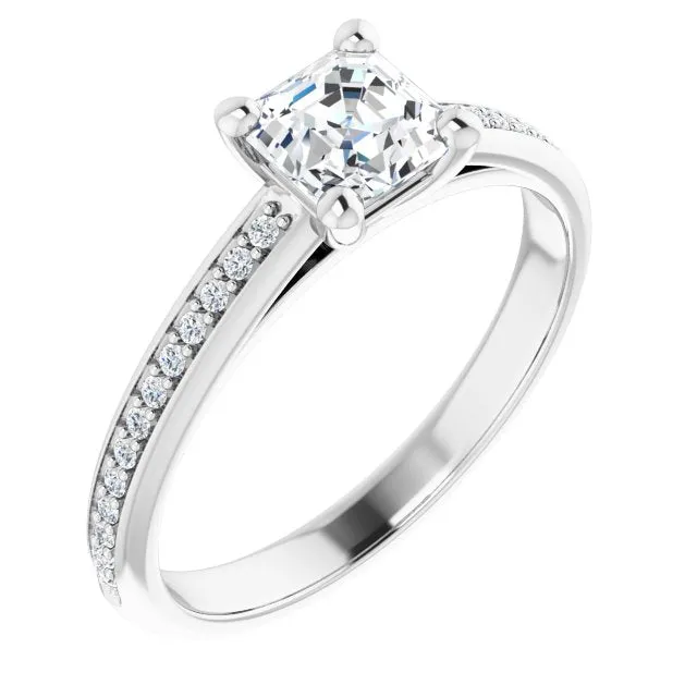 Cubic Zirconia Engagement Ring- The Ahimsa (Customizable Cathedral-set Asscher Cut Style with Shared Prong Band)