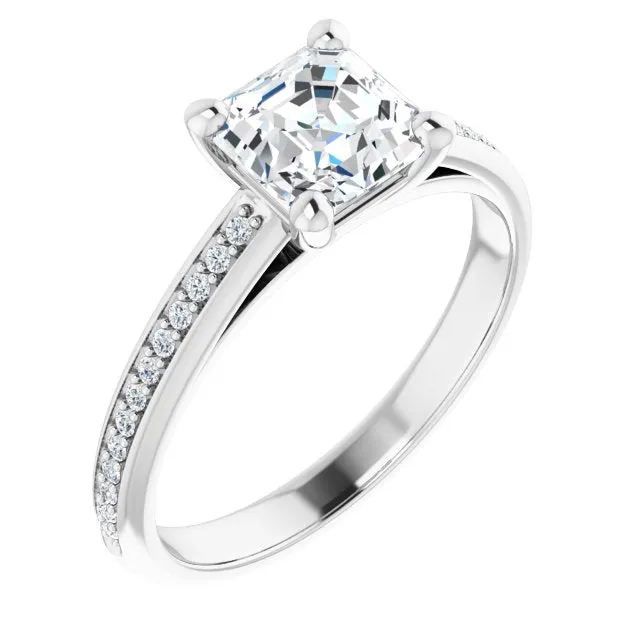 Cubic Zirconia Engagement Ring- The Ahimsa (Customizable Cathedral-set Asscher Cut Style with Shared Prong Band)