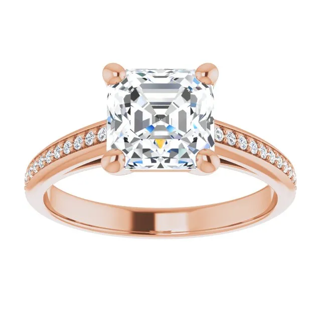 Cubic Zirconia Engagement Ring- The Ahimsa (Customizable Cathedral-set Asscher Cut Style with Shared Prong Band)