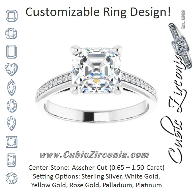 Cubic Zirconia Engagement Ring- The Ahimsa (Customizable Cathedral-set Asscher Cut Style with Shared Prong Band)